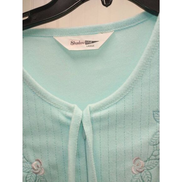 Vintage velour Shadowline floor length robe, 3/4 zip, greenish blue. - Picture 4 of 8